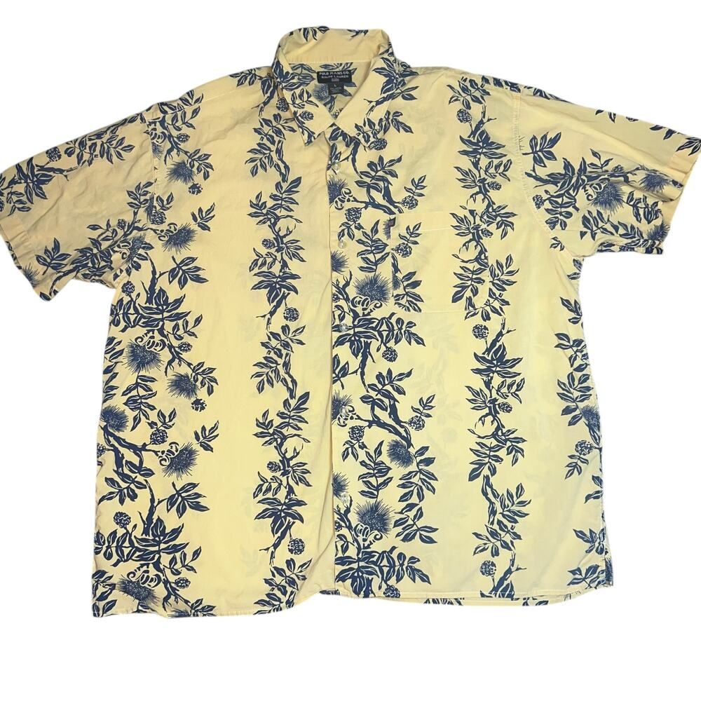 Vintage Polo Jeans Co Ralph Lauren yellow  blue Hawaiian casual Shirt  Men Large